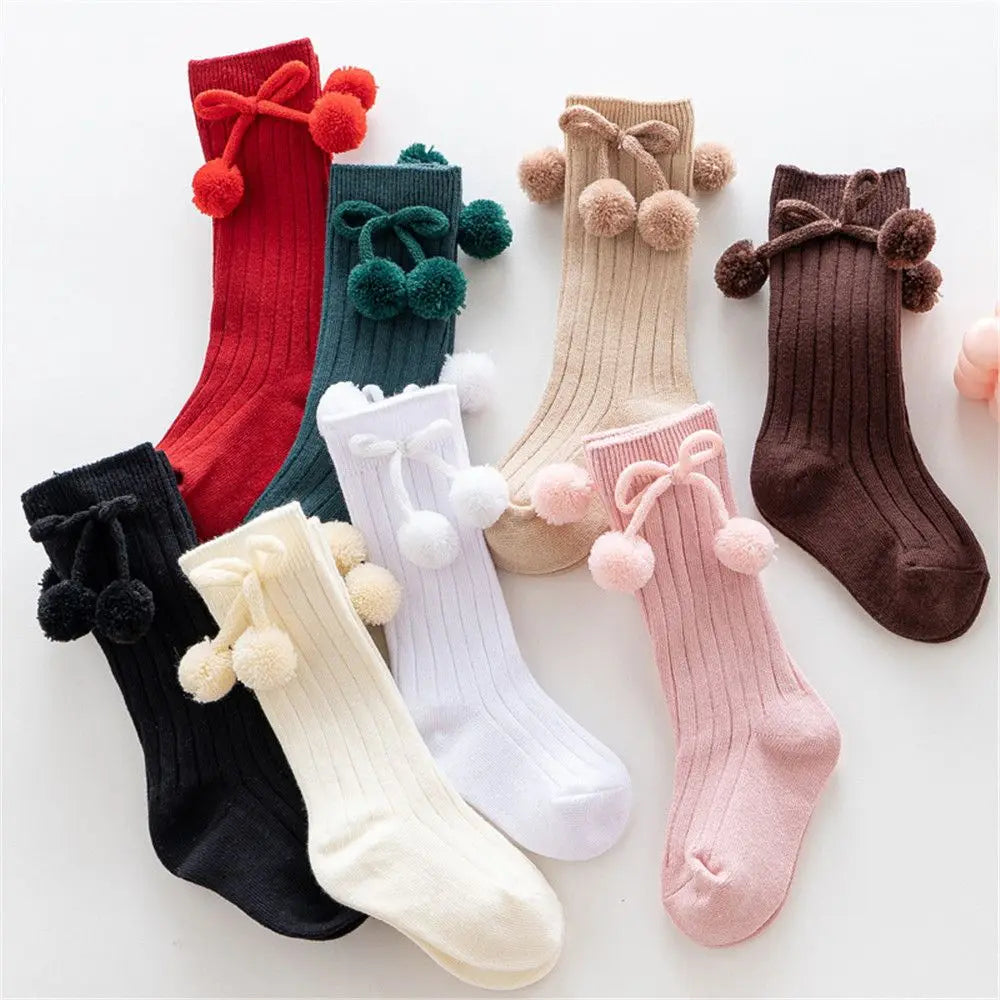 Knee High Socks Boys Girls Pompom Socks Baby Leg Warmers Cotton Sock