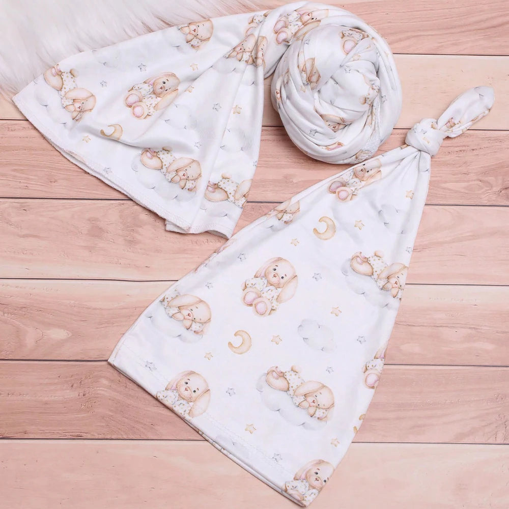 CubWrap – Bear Print Swaddle & Hat Set