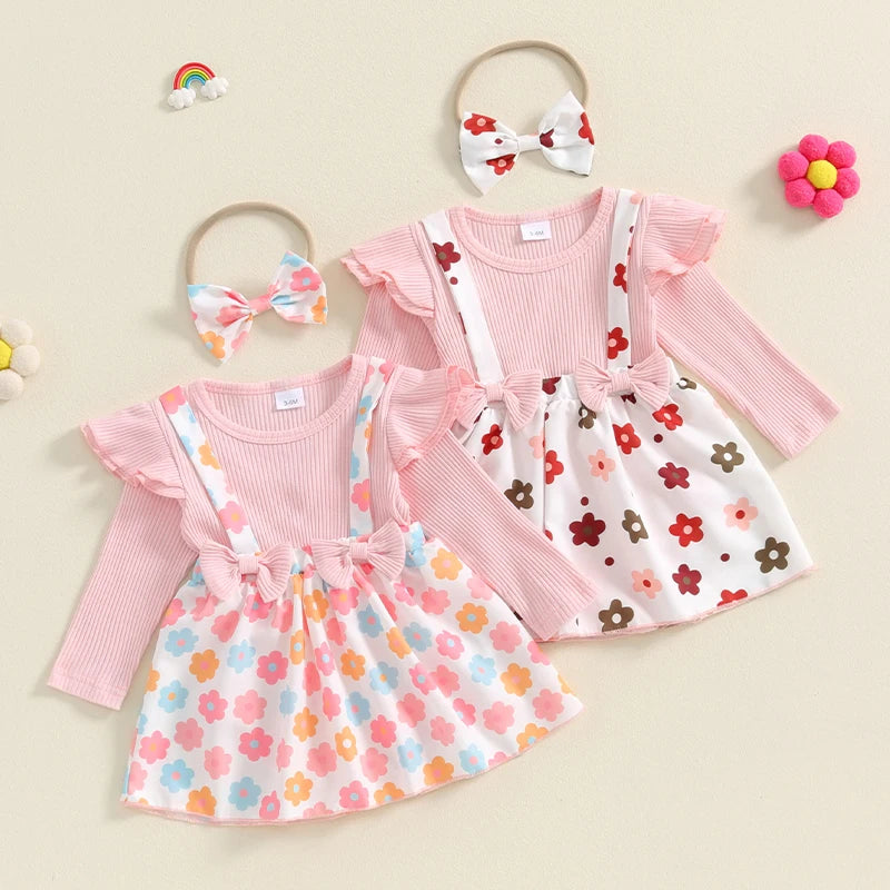 PetalCove Set – Baby Girl Floral Romper Dress with Headband