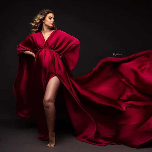 LunaVeil Gown – Satin Chiffon Maternity Wear