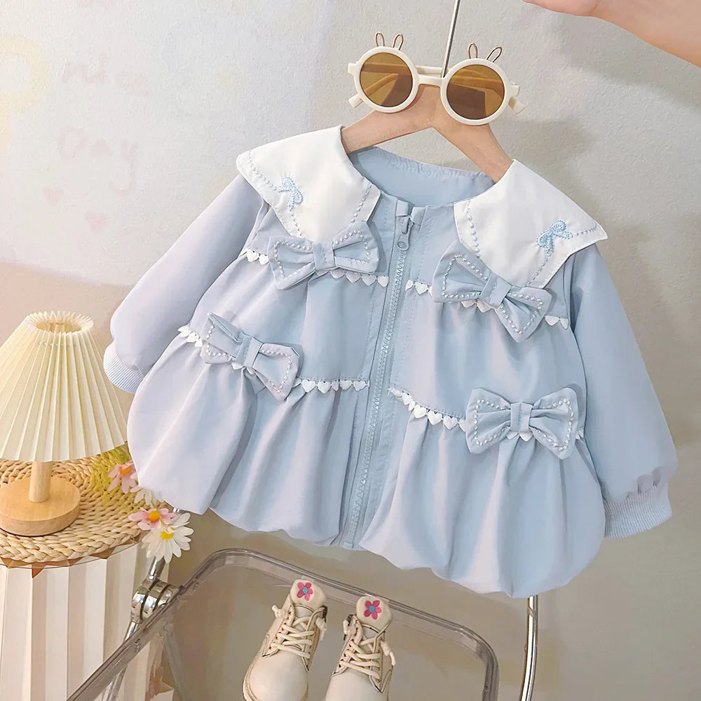Children's Jackets with Turn-down Collar and White Edge Bow