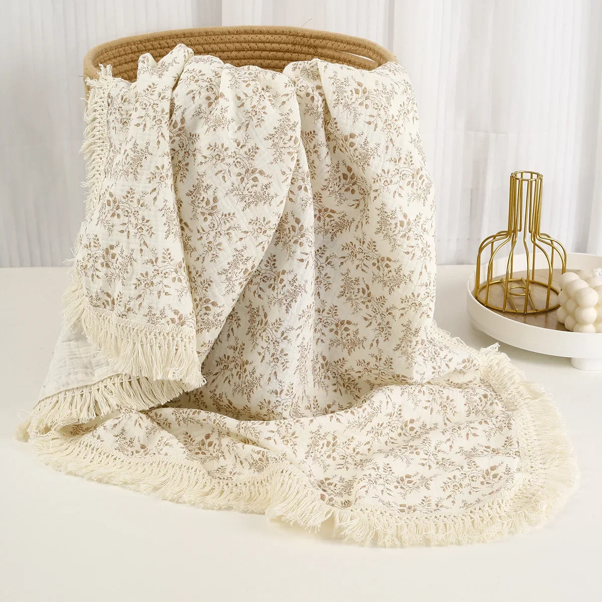 Baby Blankets Newborn Tassel Cotton Muslin Swaddle Wrap Blanket Print Gauze Infant Bedding Quilt Blanket Diaper