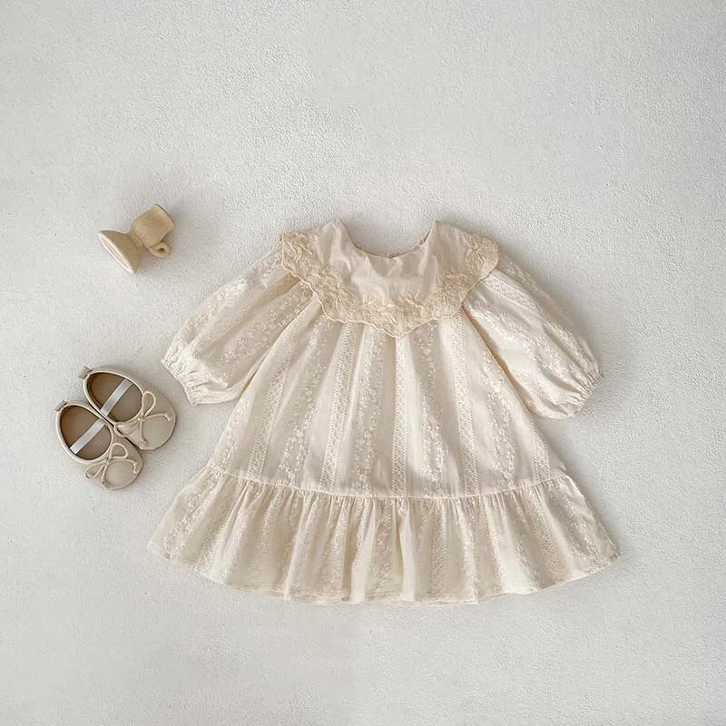 Baby Bodysuit Sisters Dresses Sweet Big Lapel Girl Embroidered Flower Dress