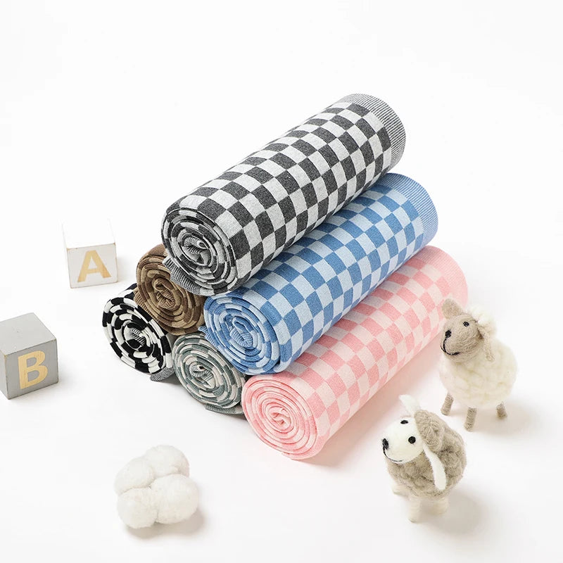 PlaidSnuggle Cotton Baby Blanket – Soft Knit Crib & Stroller Wrap
