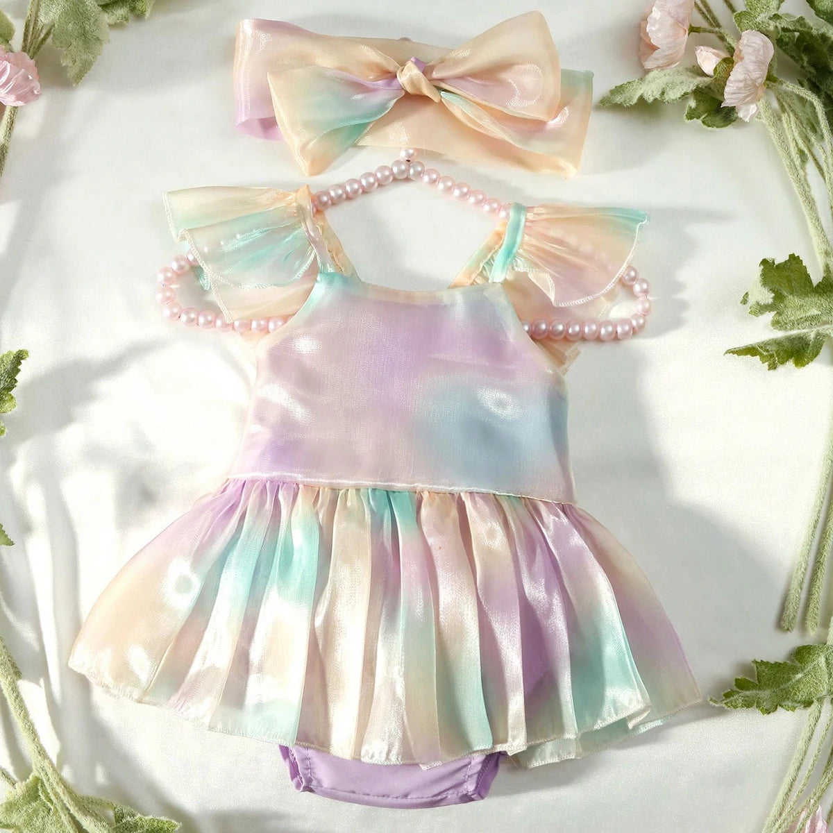 RainbowWhirl Set – Gradient Romper with Skirt & Headband