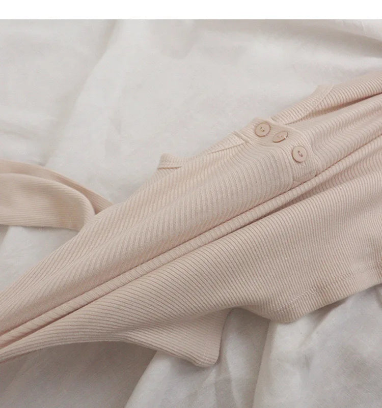 RetroCozy Ribbed Pajama Set – Kids 2pcs Cotton Sleepwear