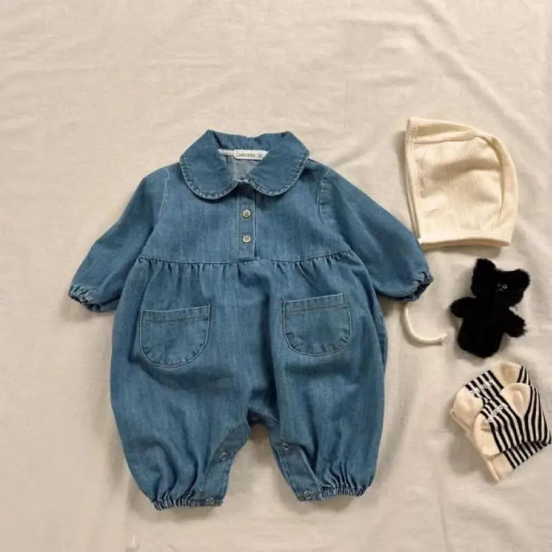 LilDenim Lapel Romper – Unisex Baby Jumpsuit