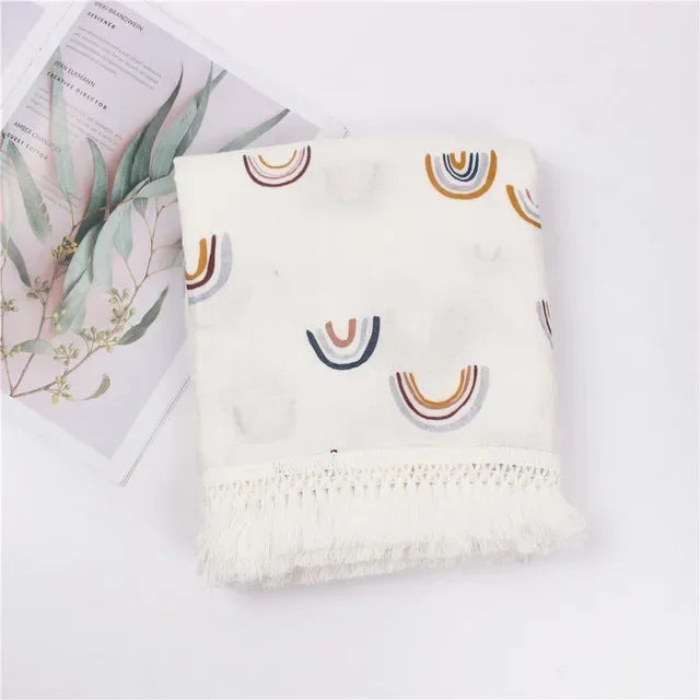 Baby Blankets Newborn Tassel Cotton Muslin Swaddle Wrap Blanket Print Gauze Infant Bedding Quilt Blanket Diaper