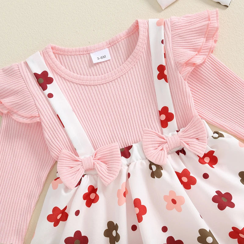 PetalCove Set – Baby Girl Floral Romper Dress with Headband