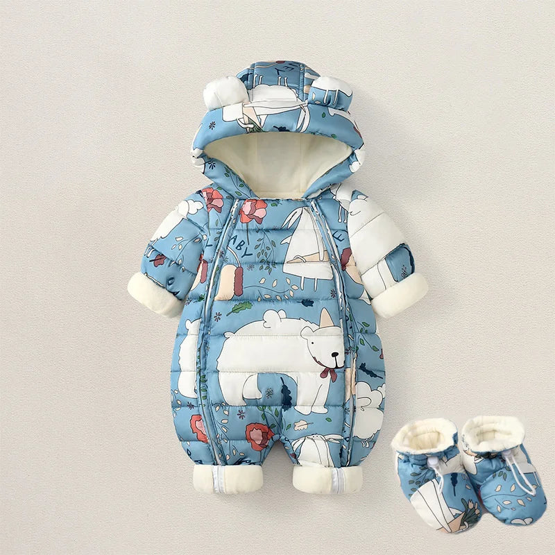CozyCub Snowsuit – Plush Velvet Winter Jumpsuit for Babies