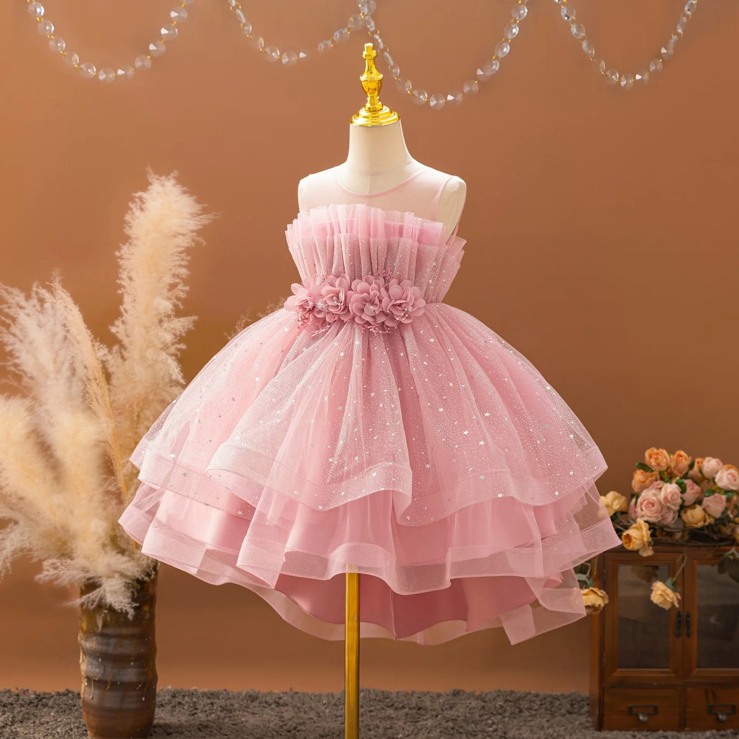 LaceGalaxy Gown – Trailing Flower Girl Dress for Weddings