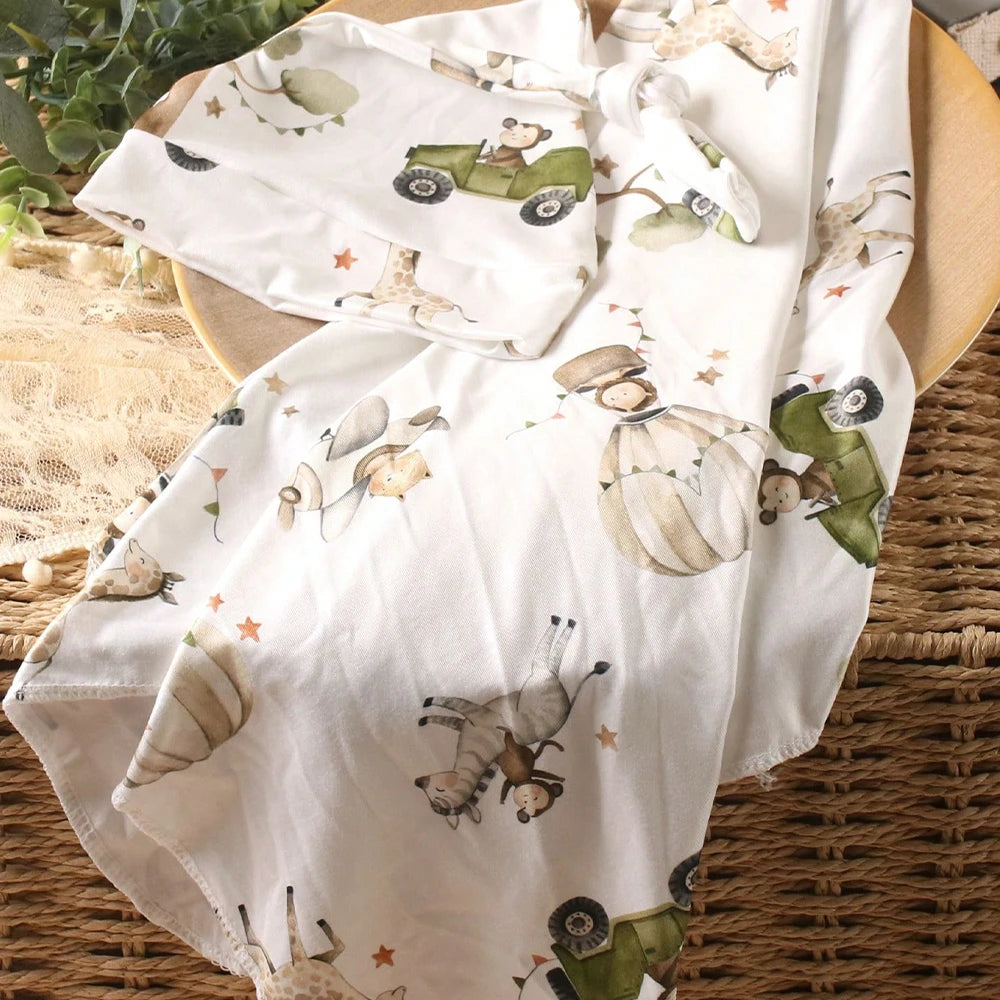 CubWrap – Bear Print Swaddle & Hat Set