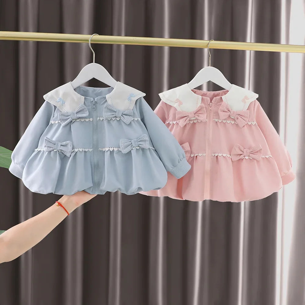 Children's Jackets with Turn-down Collar and White Edge Bow