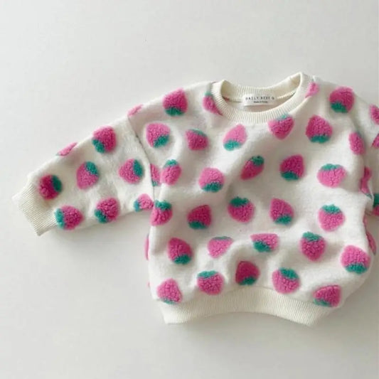 BerryFluff – Fuzzy Strawberry Pullover for Girls