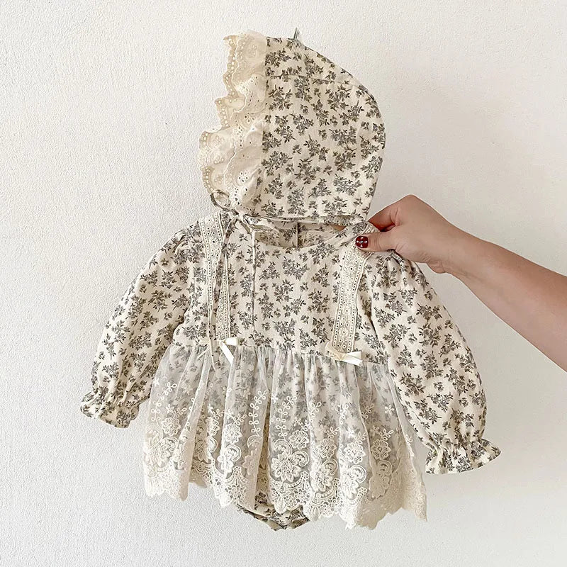 LilPetal Romper Set – Printed Cotton Baby Outfit with Hat