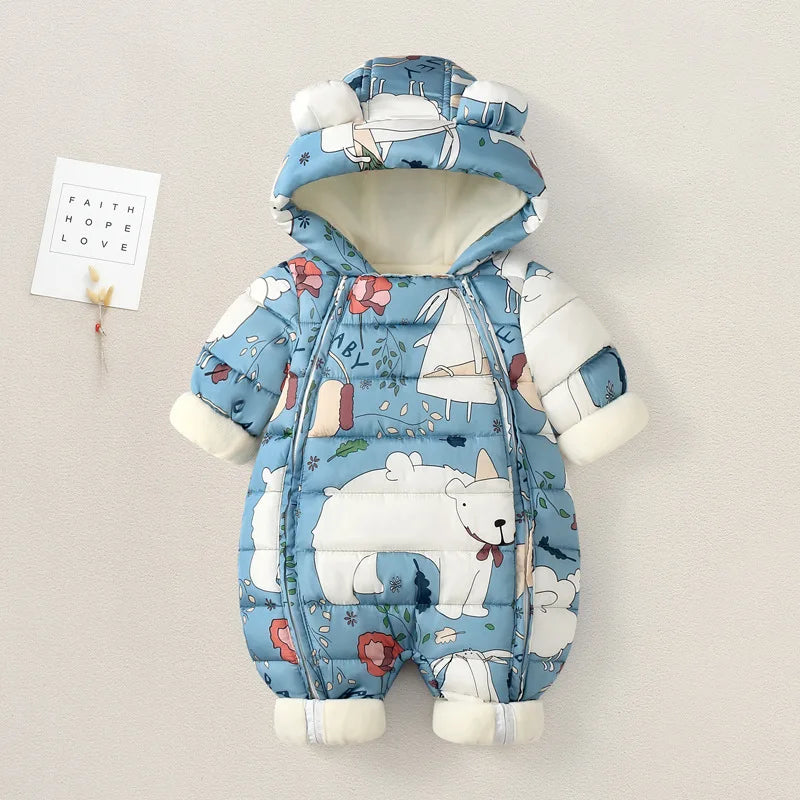 CozyCub Snowsuit – Plush Velvet Winter Jumpsuit for Babies