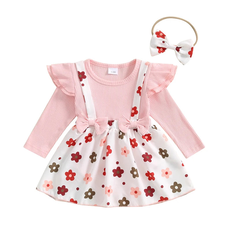 PetalCove Set – Baby Girl Floral Romper Dress with Headband