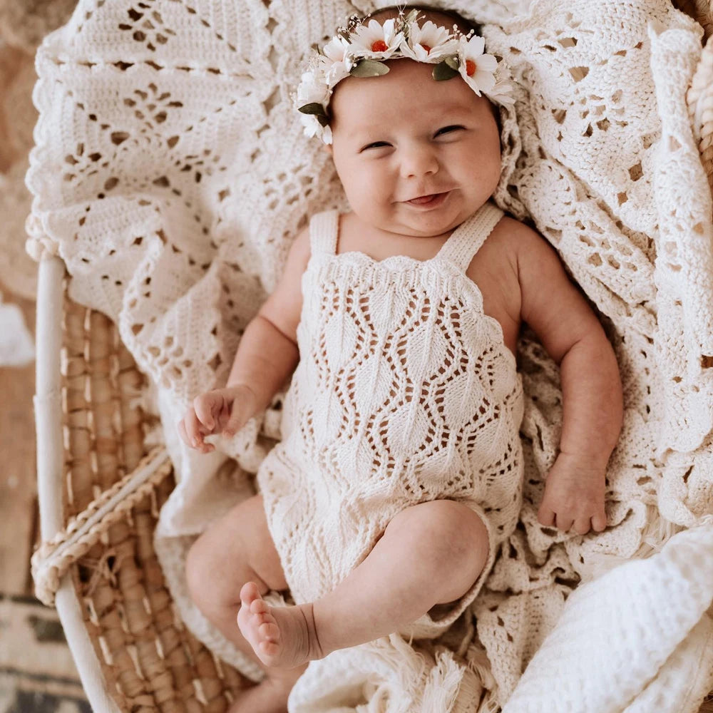 LaceNest  Romper – Cotton Knit Baby Girl Jumpsuit