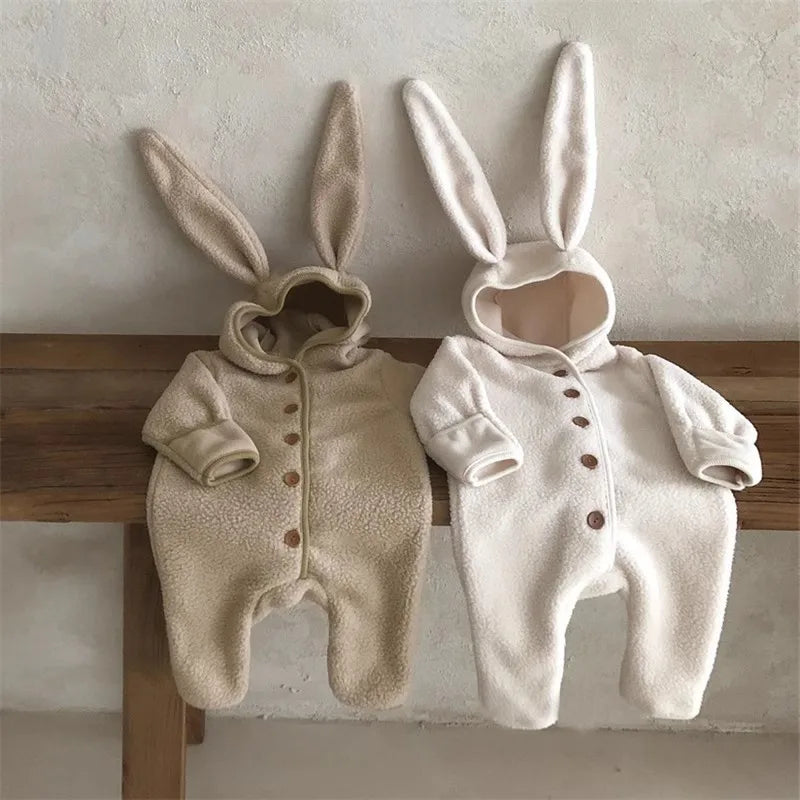 BunnySnug Romper – Fleece Hooded Baby Jumpsuit