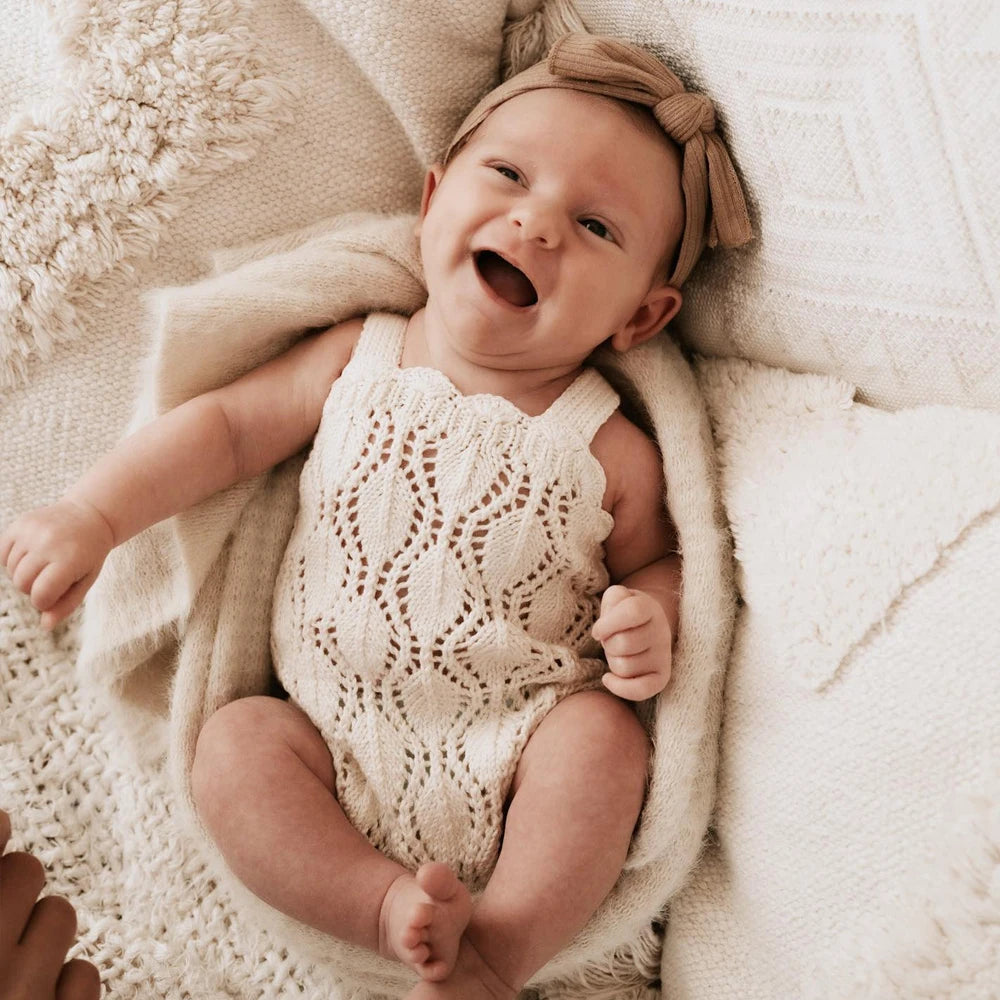 LaceNest  Romper – Cotton Knit Baby Girl Jumpsuit