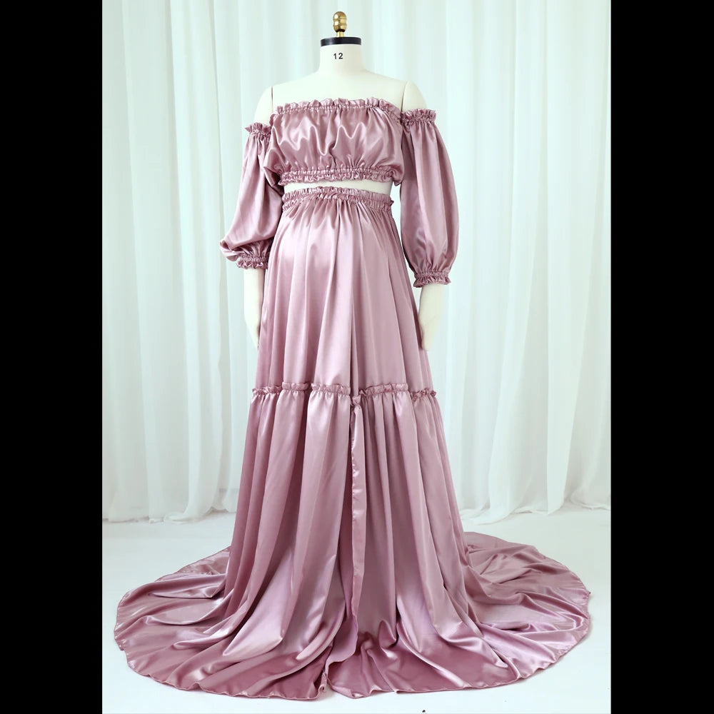 Solvéra Set – Satin Off-Shoulder Maternity Gown