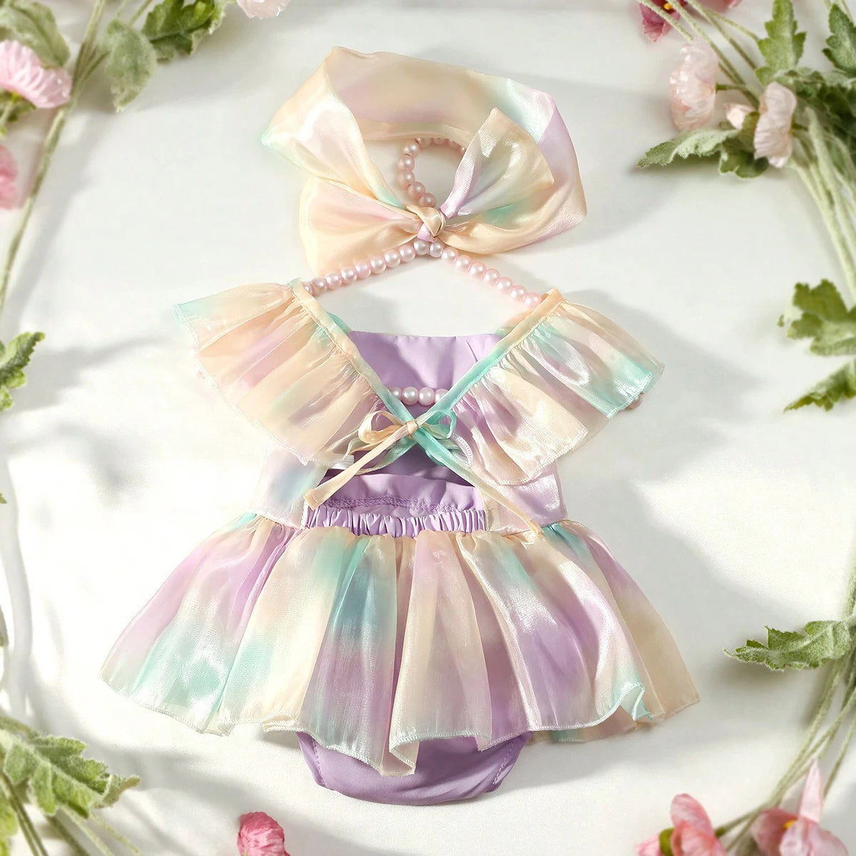 RainbowWhirl Set – Gradient Romper with Skirt & Headband