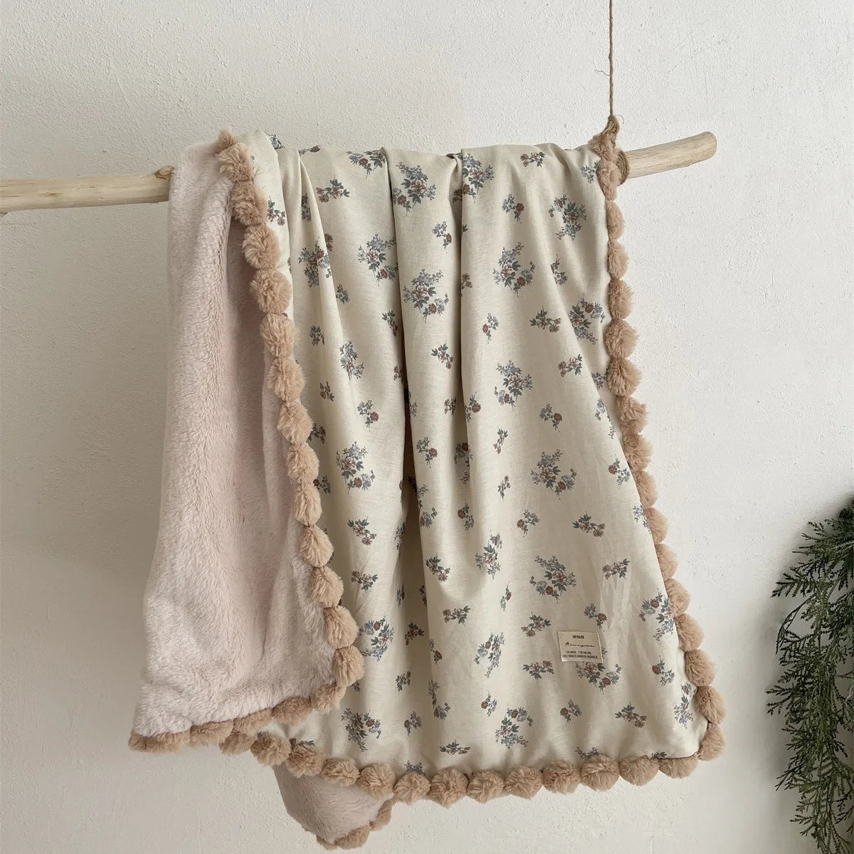 Warm Winter Baby Blanket Pompom Blush Sprigs and Blooms Minky Blanket Floral Baby Blanket Quilt