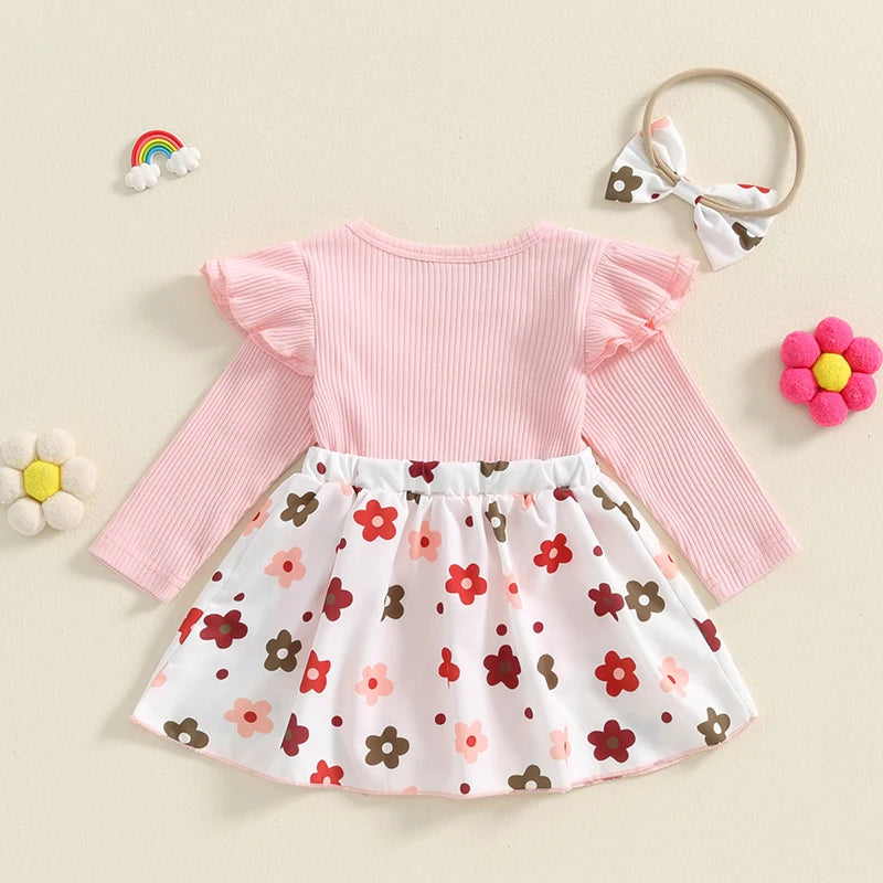 PetalCove Set – Baby Girl Floral Romper Dress with Headband