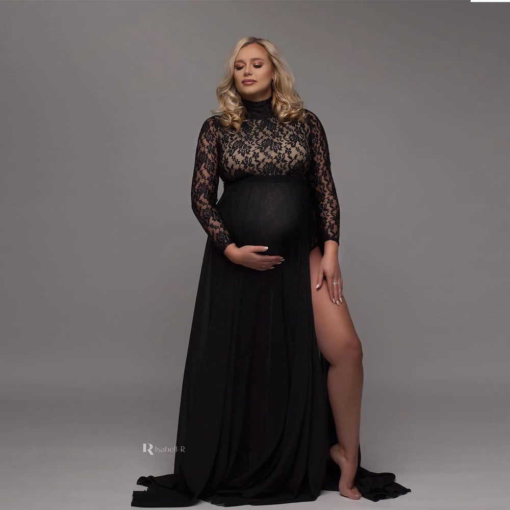 ChiffonMuse – Stretch Lace Maternity Gown with Slit Skirt