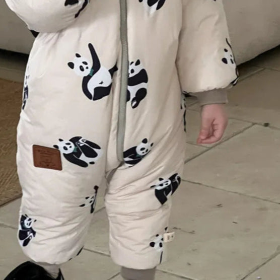 PandaSnug Romper – Fleece Hooded Jumpsuit for Newborns