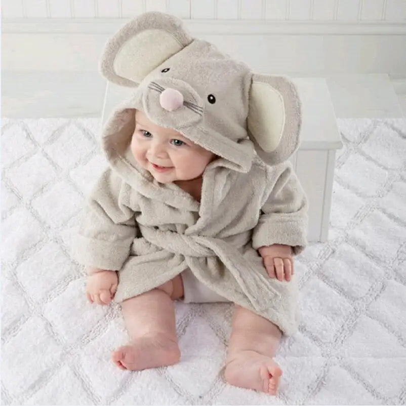 Cotton Baby Robe Bath Towel Cartoon Hoodies Infant Girls Boys Sleepwear Bath Blanket Kids