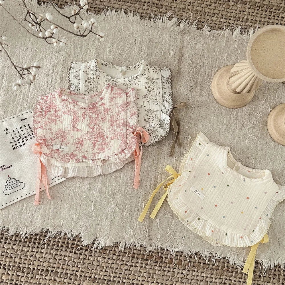 PetalBloom Bib – Ruffle Lace Cotton Burp Cloth