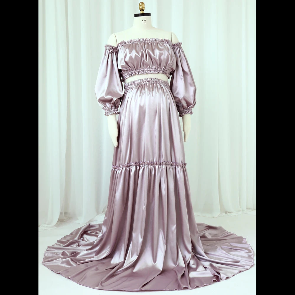 Solvéra Set – Satin Off-Shoulder Maternity Gown