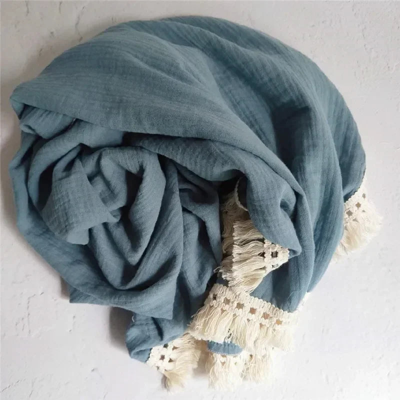 Baby Blankets Newborn Tassel Cotton Muslin Swaddle Wrap Blanket Print Gauze Infant Bedding Quilt Blanket Diaper