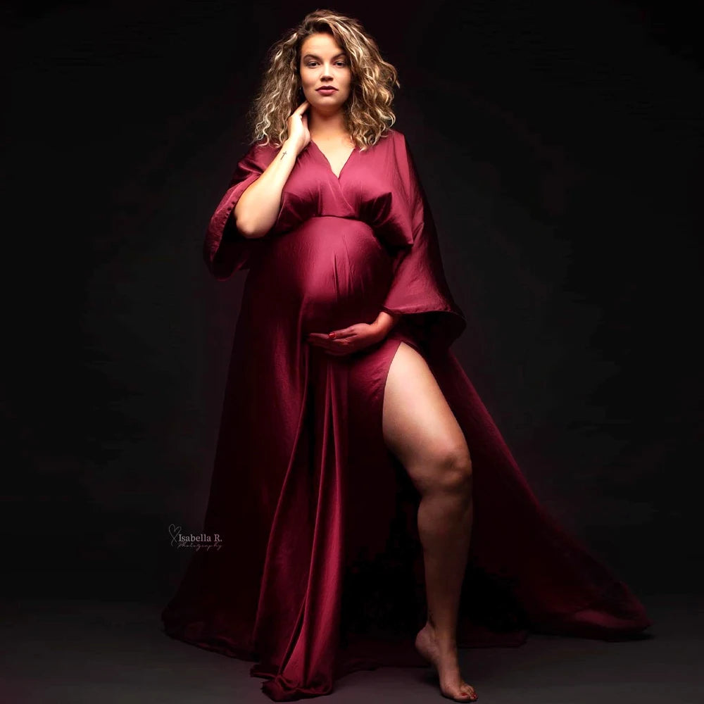 LunaVeil Gown – Satin Chiffon Maternity Wear