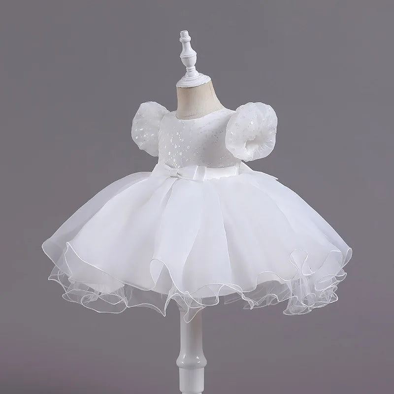 New Princess Girl Kid's Dress Sequined Lace Baby Clothes for Party Birthday White Toddler Girl Dresses