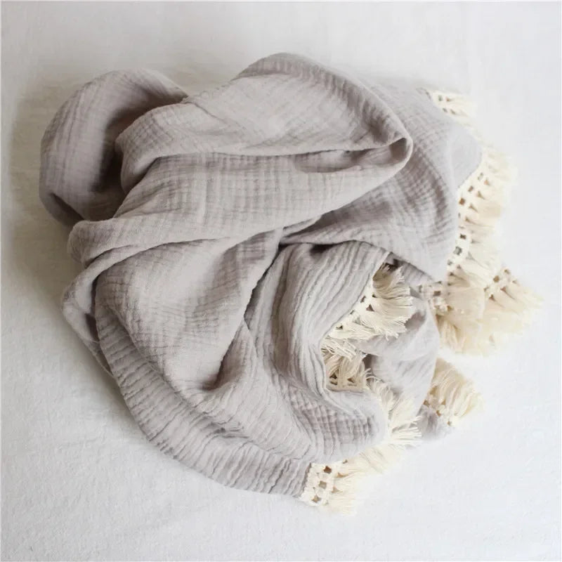 Baby Blankets Newborn Tassel Cotton Muslin Swaddle Wrap Blanket Print Gauze Infant Bedding Quilt Blanket Diaper