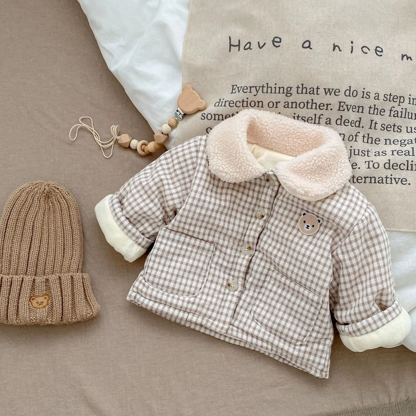 CuddlePuff Coat – Bear & Plaid Winter Jacket for Little Ones
