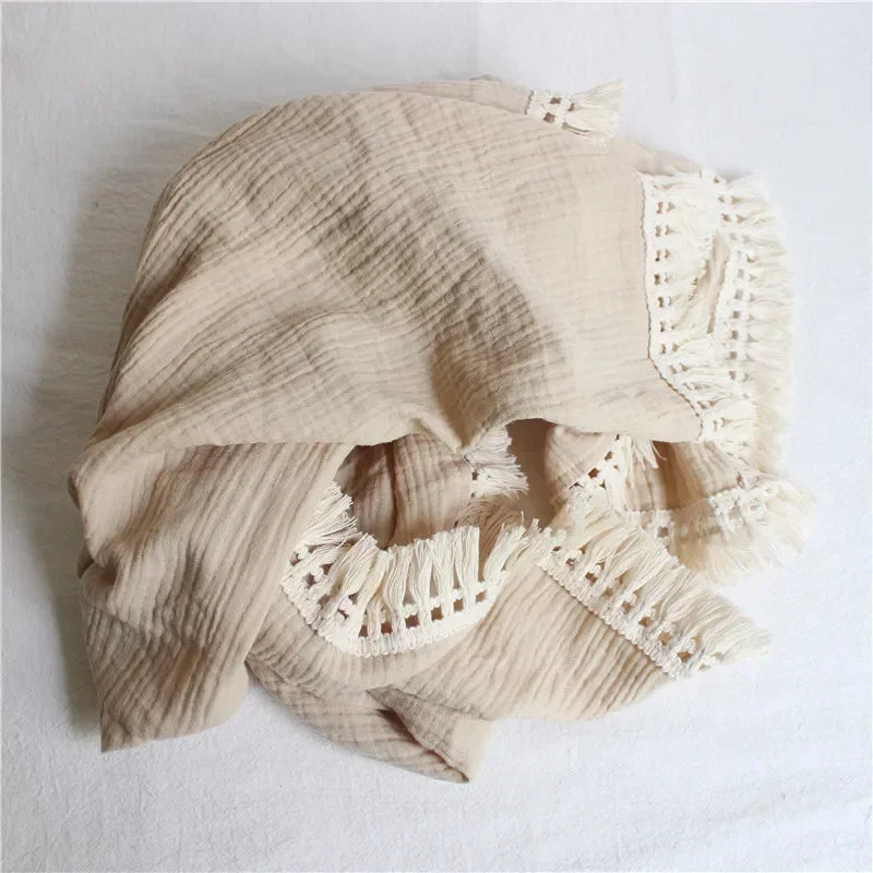 Baby Blankets Newborn Tassel Cotton Muslin Swaddle Wrap Blanket Print Gauze Infant Bedding Quilt Blanket Diaper