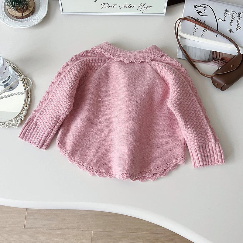 Girls Sweaters Floral Knit Cardigans Coat