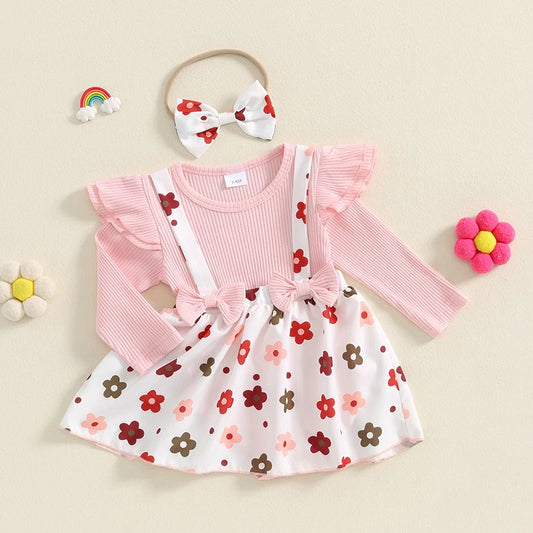 PetalCove Set – Baby Girl Floral Romper Dress with Headband