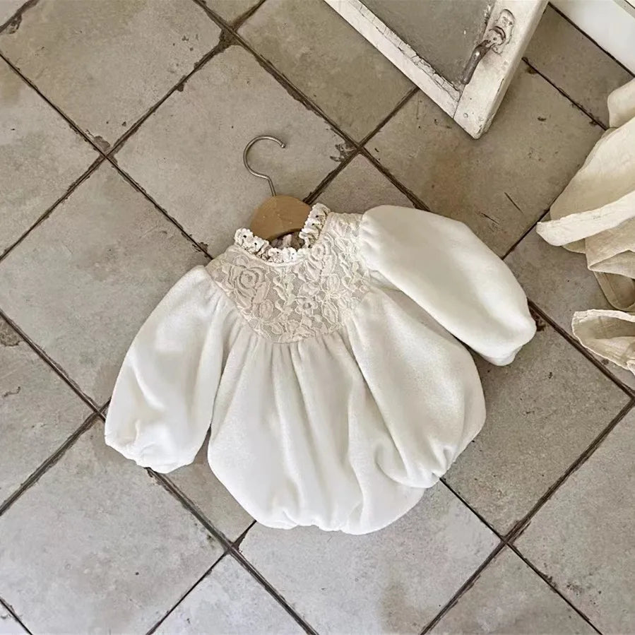 Fluffina Romper – Lace Puff Sleeve Bodysuit