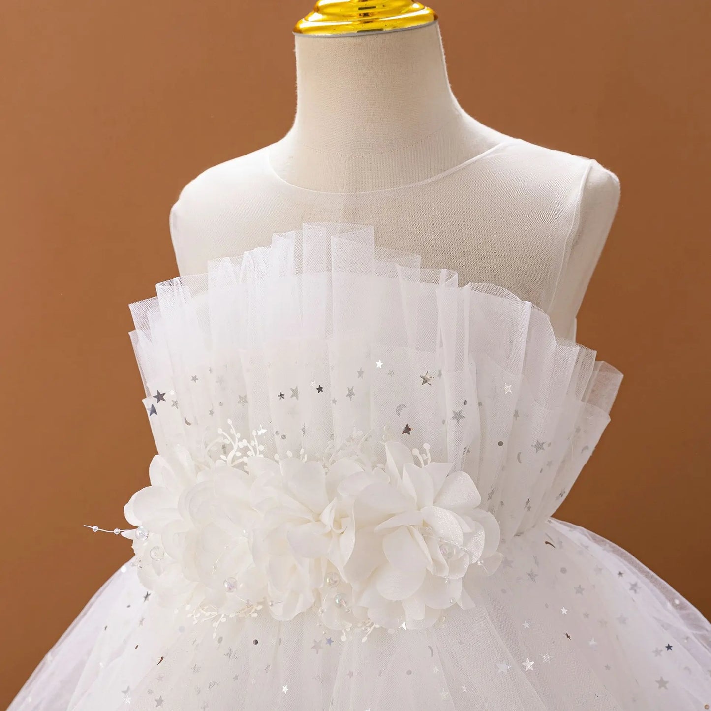 LaceGalaxy Gown – Trailing Flower Girl Dress for Weddings