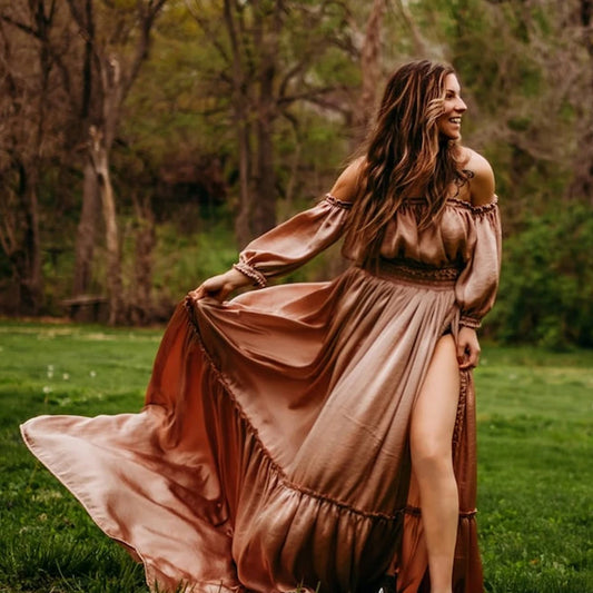 Solvéra Set – Satin Off-Shoulder Maternity Gown