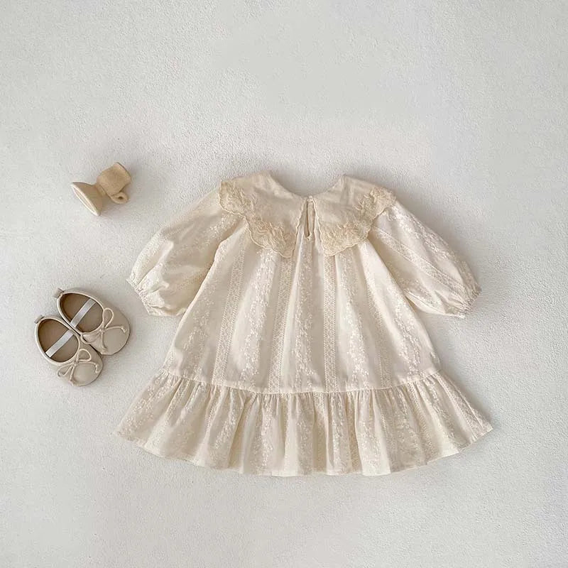 Baby Bodysuit Sisters Dresses Sweet Big Lapel Girl Embroidered Flower Dress