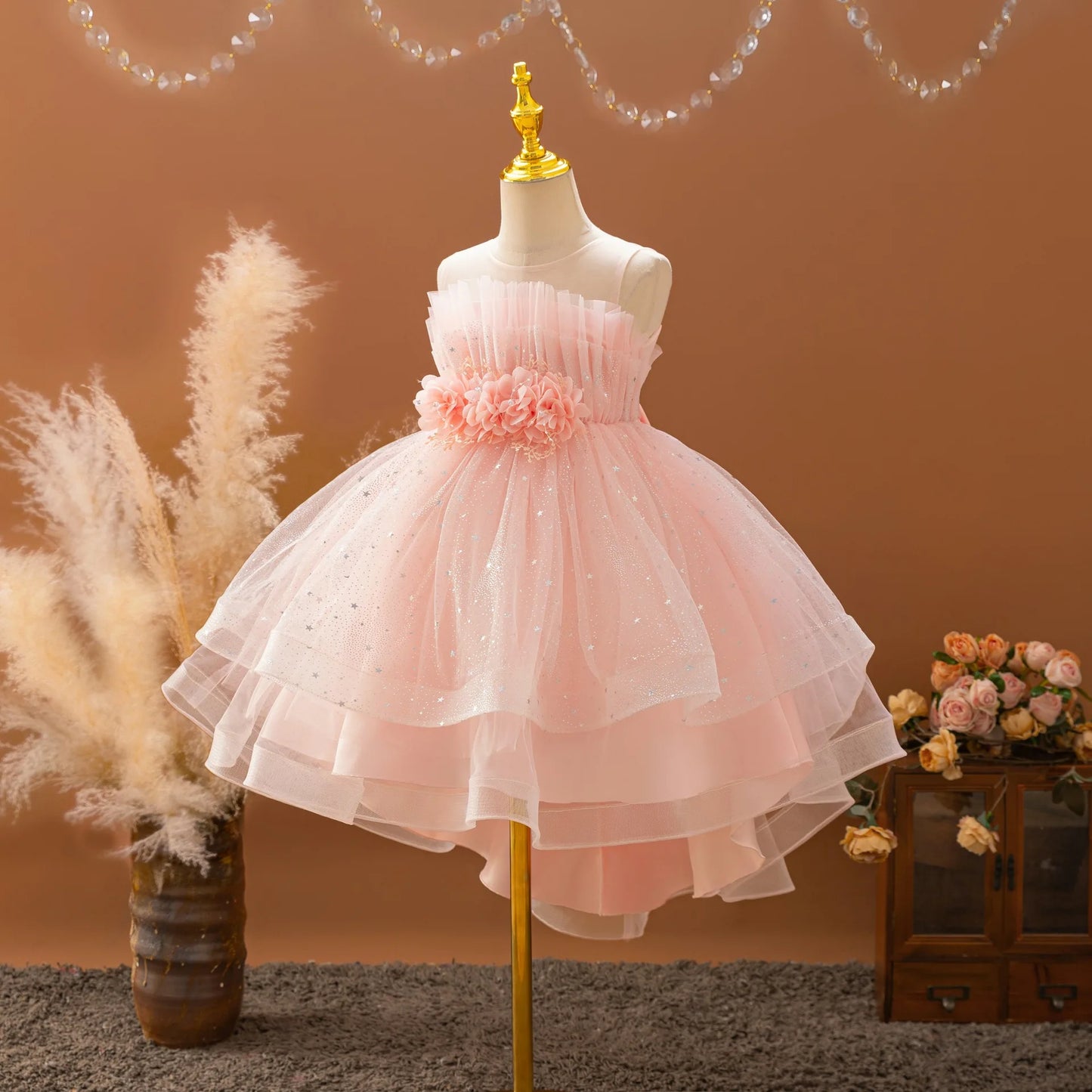 LaceGalaxy Gown – Trailing Flower Girl Dress for Weddings