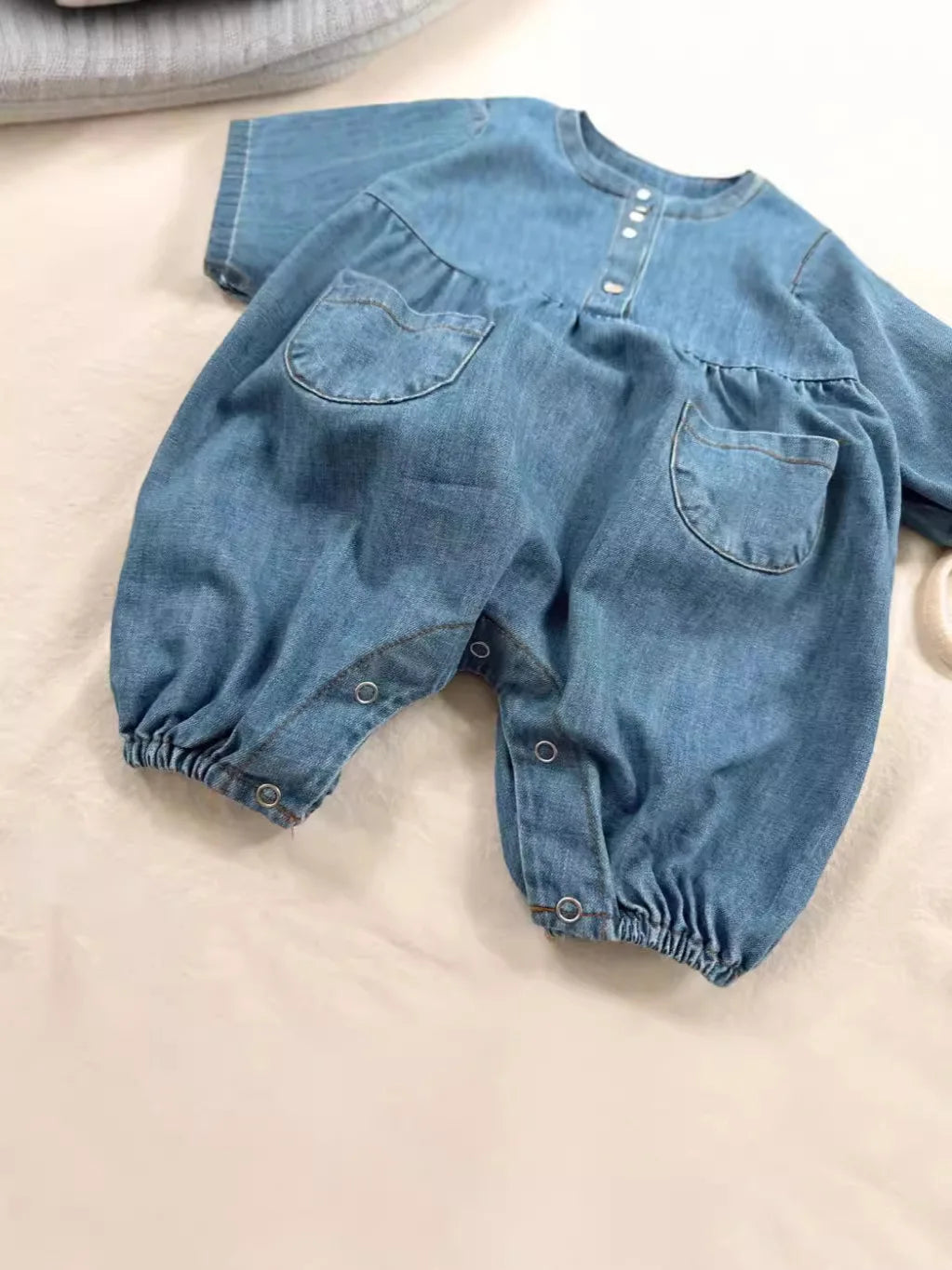 LilDenim Lapel Romper – Unisex Baby Jumpsuit