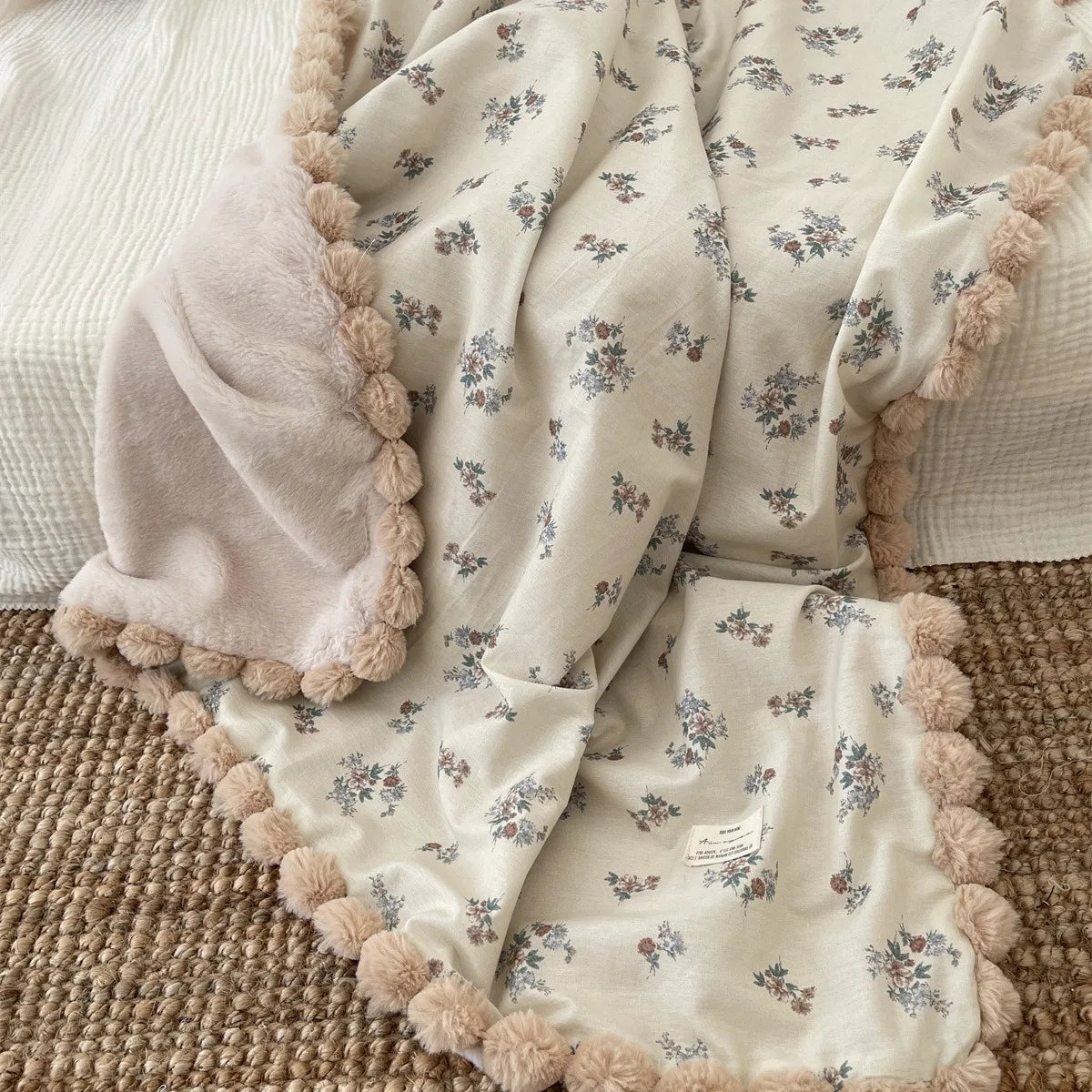 Warm Winter Baby Blanket Pompom Blush Sprigs and Blooms Minky Blanket Floral Baby Blanket Quilt