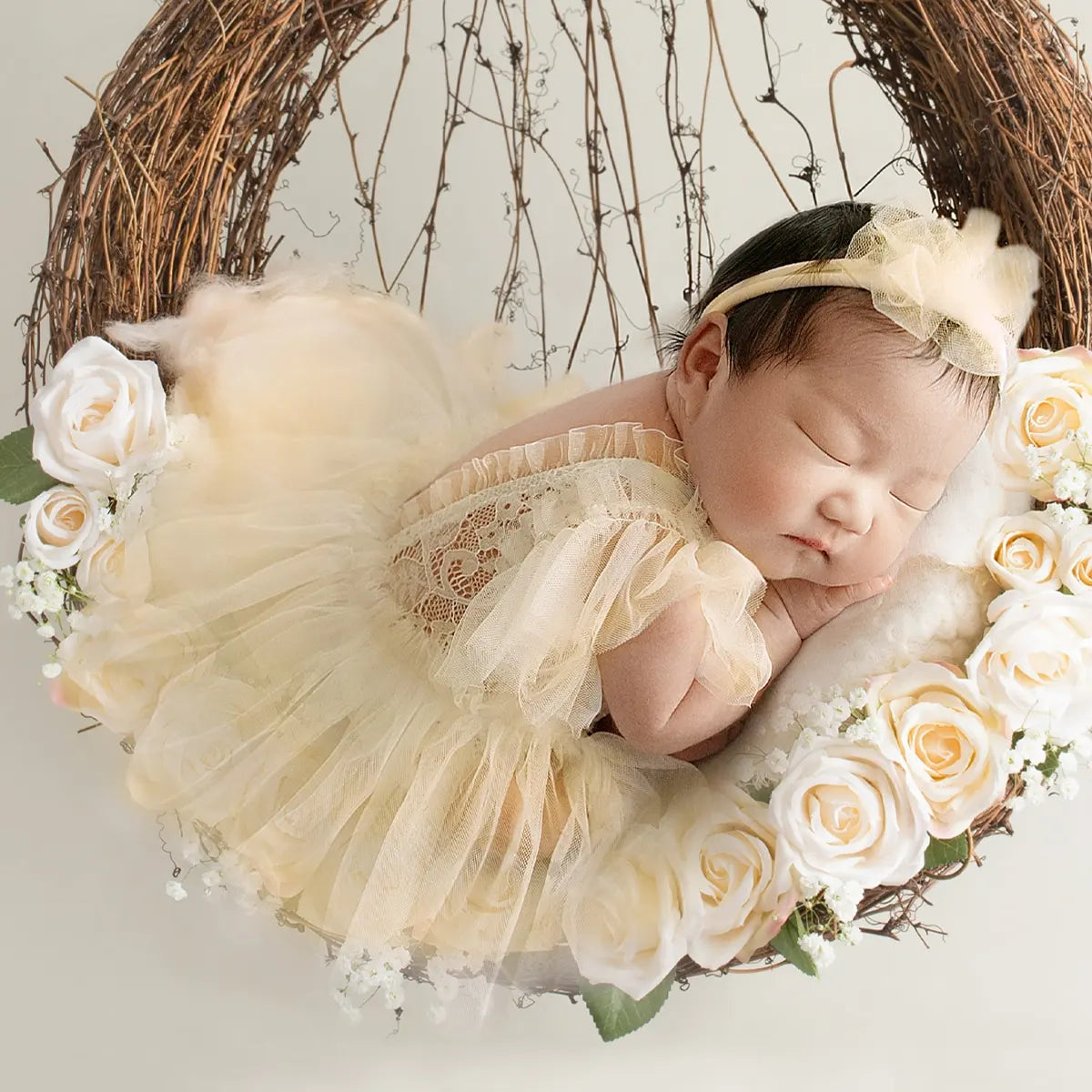 LaceBelle Set – Baby Girl Romper, Skirt & Bow for Photoshoots