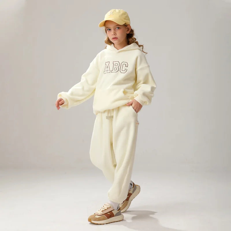 WarmHug Plus Fleece Hoodie Duo – Kids Letter Print Tops